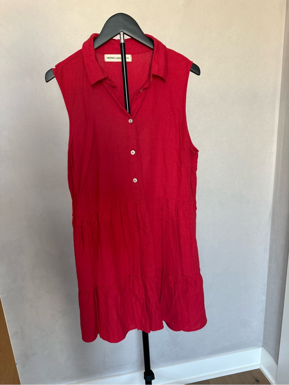Hering -  Red Sleeveless Button-Front Tunic Dress